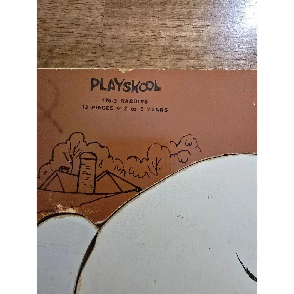 Vintage Playskool Wooden Inlay Puzzle Rabbits Bunnies Carrot 13 Pieces
